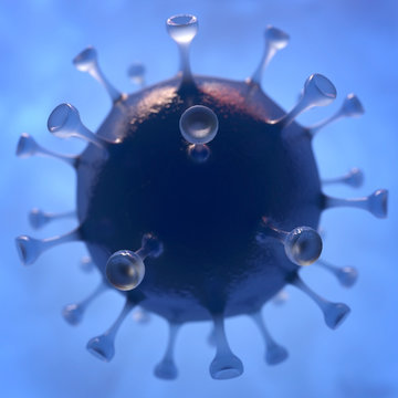Coronavirus COVID-19. Blue coronavirus molecule or bacteria in the air close-up. 3D illustration.