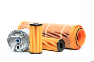Oil , air , fuel filter for car on white background or isolated - Image