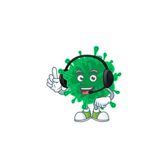 An attractive coronavirus pneumonia mascot character concept wearing headphone