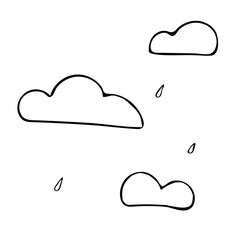 hand-drawn vector illustration, element without background, cloud and raindrops