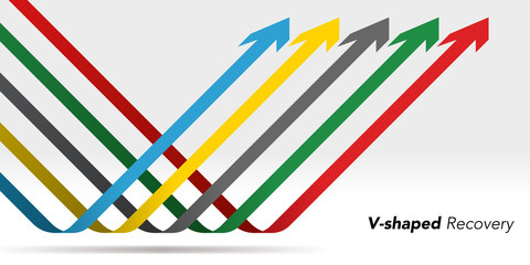 V-shaped recovery arrow vector illustration