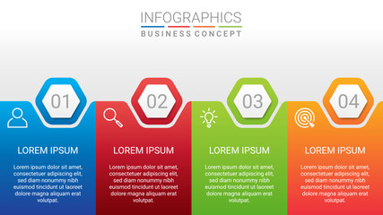 Business data visualization, infographic template with 4 steps on gray background, vector illustration