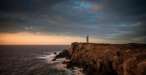 Meiras lighthouse at sunset in galicia