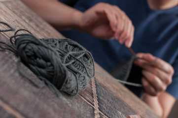 Obraz na płótnie Canvas Woman hands knitting crochet.Crochet hook