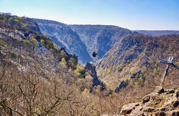 View of the mountains from Thale with cable car. Saxony-Anhalt, Harz, Germany