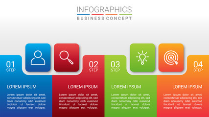 Business data visualization, infographic template with 4 steps on gray background, vector illustration