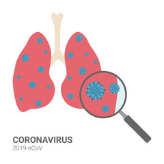 Coronavirus 2019-ncov with lung and magnifying on white background, vector illustration