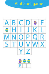 Easter alphabet game for children, make a word, preschool worksheet activity for kids, educational spelling scramble game for the development of children, vector illustration
