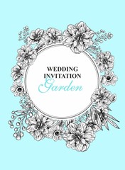 Invitation with graphic colors in black and white on a mint blue background. Expensive. Stylishly. Classic. Luxury. for a wedding or event