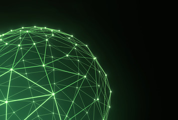 Abstract polygonal sphere background, network connections. 3d render