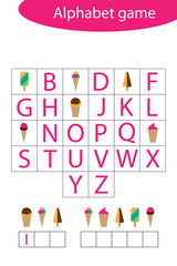 Summer alphabet game for children, make a word, preschool worksheet activity for kids, educational spelling scramble game for the development of children, vector illustration