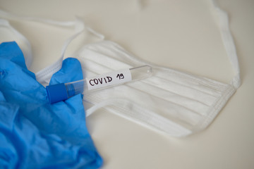 Test tube prepared for coronavirus test of patient suspect for COVID-19 disease.
