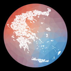 Vector network Greece map. Map of the country with low poly background. Rounded Greece illustration in technology, internet, network, telecommunication concept style . Artistic vector illustration.