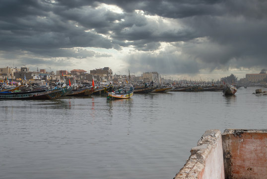 Fishing Boats In Senegal, Called Pirogue Or Piragua Or Piraga