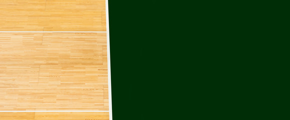 wooden parquet  sport and green background with copy space for text and advertisment.