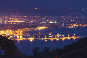 Panorama of Marina di Carrara from Montemarcello Liguria Italy