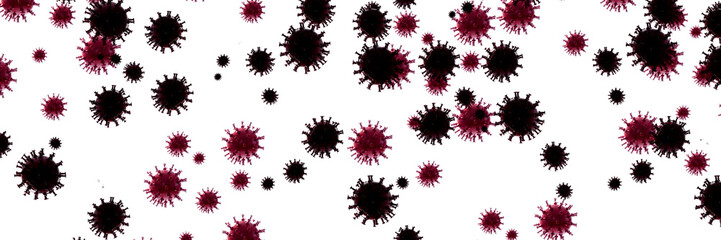 Panoramic 3D illustration.Infected virus cells.Image of Flu COVID-19 virus cell.China pathogen respiratory influenza covid virus cells. 