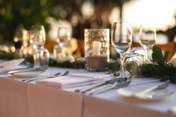Table setting at a luxury wedding and Beautiful flowers on the table.