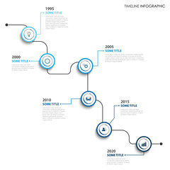 Obraz premium Time line info graphic with round pointers in blue white design