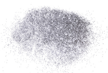 Silver glitter sparkle on white background 