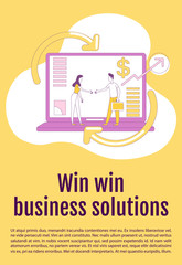 Win win business solution poster flat silhouette vector template. Affiliate marketing brochure, booklet one page concept design with cartoon characters. Partnership flyer, leaflet with text space