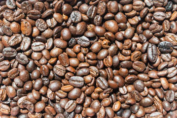 coffee beans on burlap background