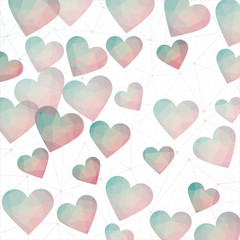 Valentine's Day abstract background with hearts. Polygonal hearts in teal and rose colors. Appealing digital design. Captivating vector illustration.