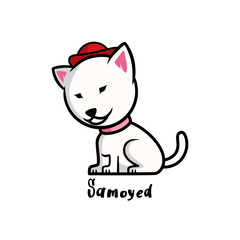 Flat Illustration Design of Dog Breeds, Cute,Big Head,Icon,Mascot in White Background, Samoyed