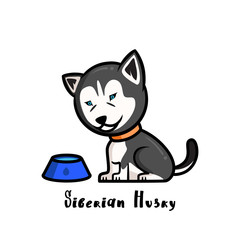 Flat Illustration Design of Dog Breeds, Cute,Big Head,Icon,Mascot in White Background, Grey Siberian Husky