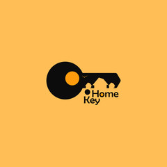 Logo Illustration of Home Key, Lock, House,Night, Safe, Concept, Brown Background