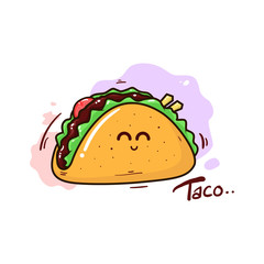 Cute Illustration Design of Taco, Smile, Meal, Meat,Sign in White Background