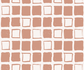 Painted squares simple seamless vector pattern. Coral hand painted squares forming a geometric pattern on white background. 