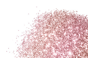 Rose gold glitter on white background