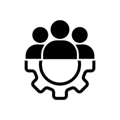 Teamwork management icon or business team or partnership icon in black on an isolated white background. The staff of the organization or the head of the company. EPS 10 vector.