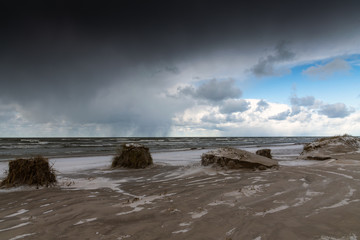 Baltic sea coast in cold and snowy day.