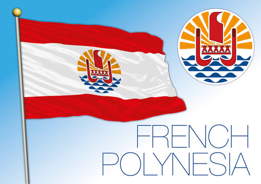 French Polynesia official national flag and coat of arms, Oceania, vector illustration