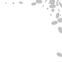 British pound coins falling. Scattered black and w