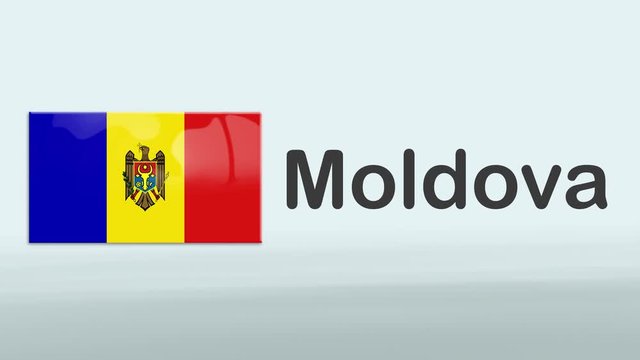 3d Presentation promo intro in white background with a colorful ribon of the flag and country of Moldova