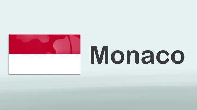 3d Presentation promo intro in white background with a colorful ribon of the flag and country of Monaco