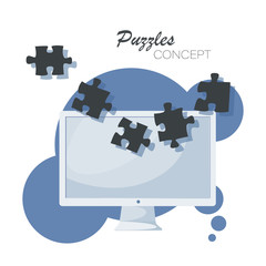 Computer. Jigsaw puzzle. Information Technology. background, poster. Vector illustration isolated on white background with place for text.