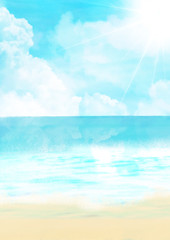 リゾート地　海　夏　青空　光　背景イラスト