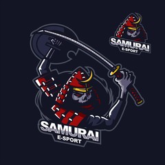 skeleton samurai e-sport gaming mascot logo template