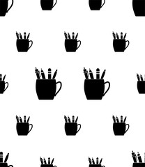 Pen Holder Icon Seamless Pattern, Pen Stand Icon, Pen, Pencil Organizer, Office Equipment Icon
