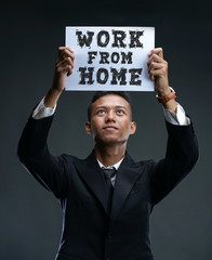 Asian Businessman Campaigning Work From Home. Social Distancing for Preventing Coronavirus Covid-19