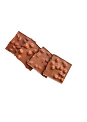 chocolate bar hazelnuts and almonds (delicious sweet dessert snack) menu concept. background. top view. copy space for text
