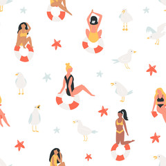 Summer seamless pattern with beautiful girls
