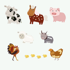 Fototapeta premium Pets and birds separately on a white background