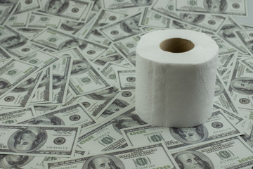 Toilet paper tissue and money of stack 100 US dollars banknote a lot of texture background, That was It costs expensive price and high priced products concept