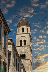 Fototapeta na wymiar Old Bell tower in the walled city of Dubrovnik, Croatia