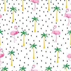 Behang Flamingo Schattige flamingo vectorillustratie, naadloze patroon, textiel grafisch, behang ontwerpen.